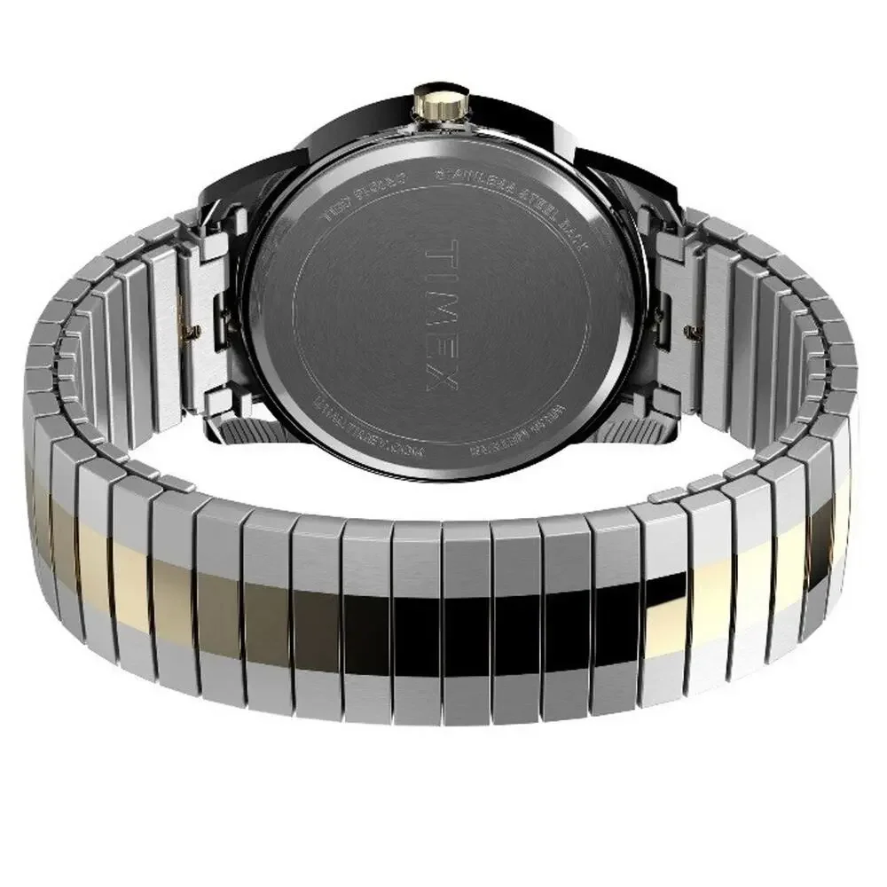 Timex Mens Easy Reader Two Tone 30mm Steel Watch Elastic Band Gold Perfect Fit
